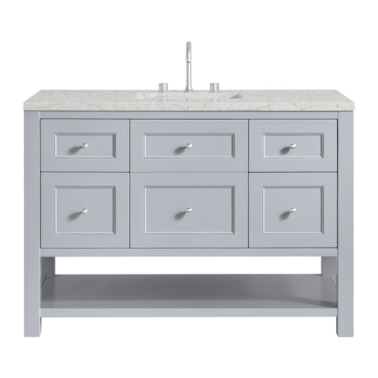 James Martin Vanities Breckenridge 48" Serenity Blue Single Vanity With 3 cm Eternal Jasmine Pearl Quartz Top and FreePower Wireless Charger