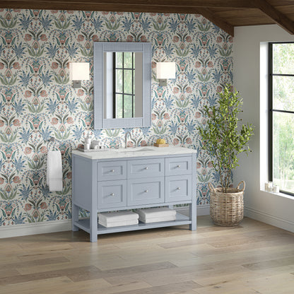 James Martin Vanities Breckenridge 48" Serenity Blue Single Vanity With 3 cm Ethereal Noctis Quartz Top and FreePower Wireless Charger