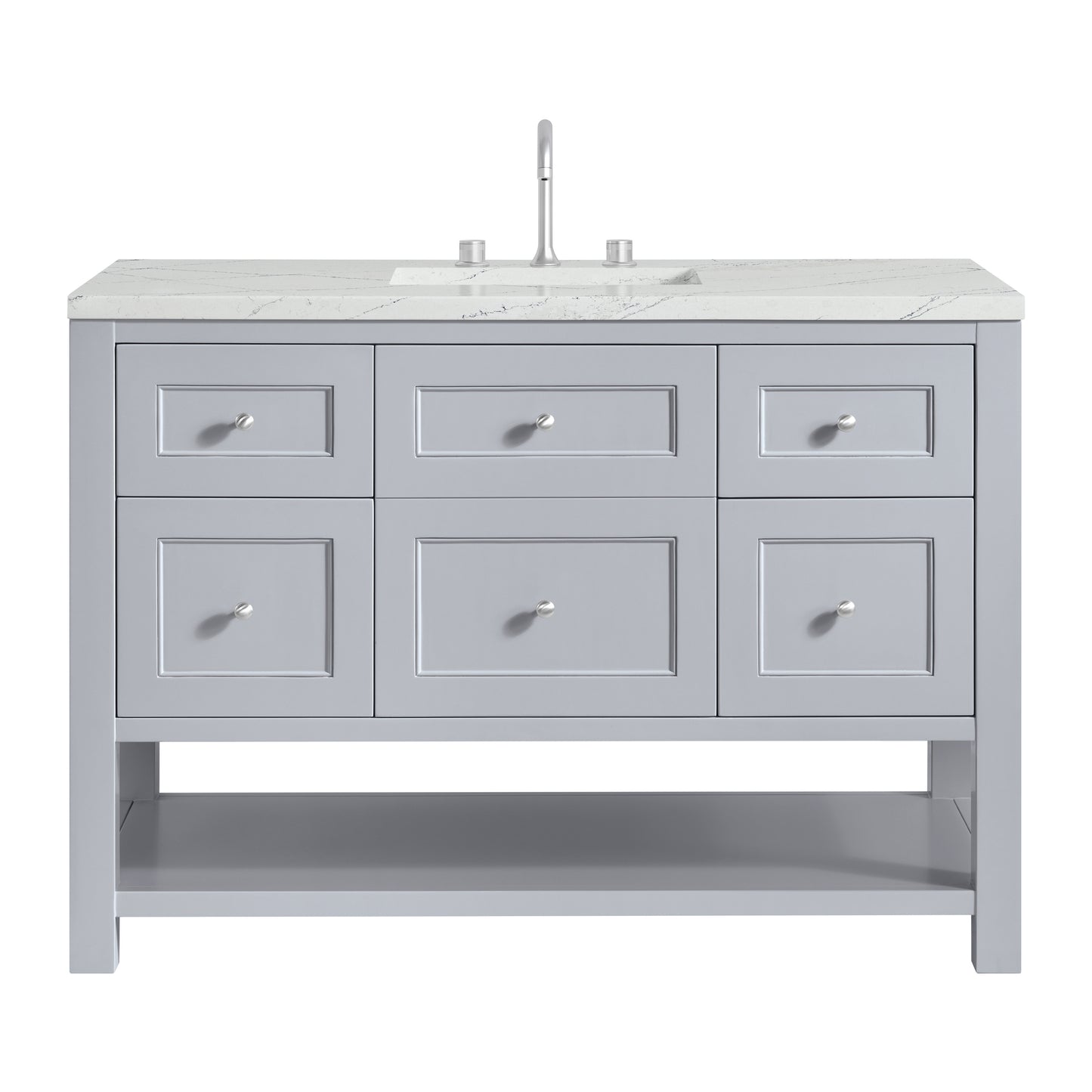 James Martin Vanities Breckenridge 48" Serenity Blue Single Vanity With 3 cm Ethereal Noctis Quartz Top and FreePower Wireless Charger