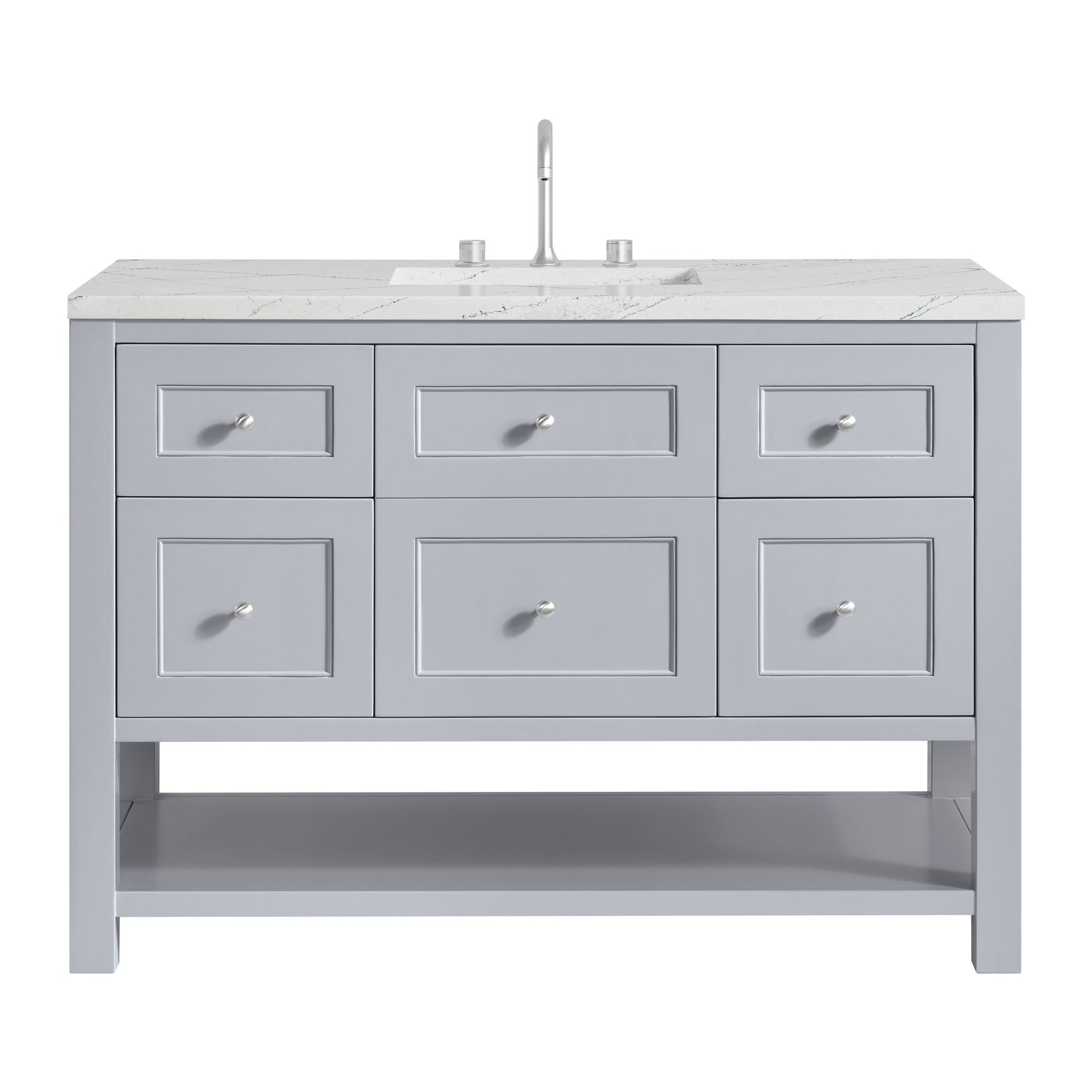 James Martin Vanities Breckenridge 48" Serenity Blue Single Vanity With 3 cm Ethereal Noctis Quartz Top and FreePower Wireless Charger