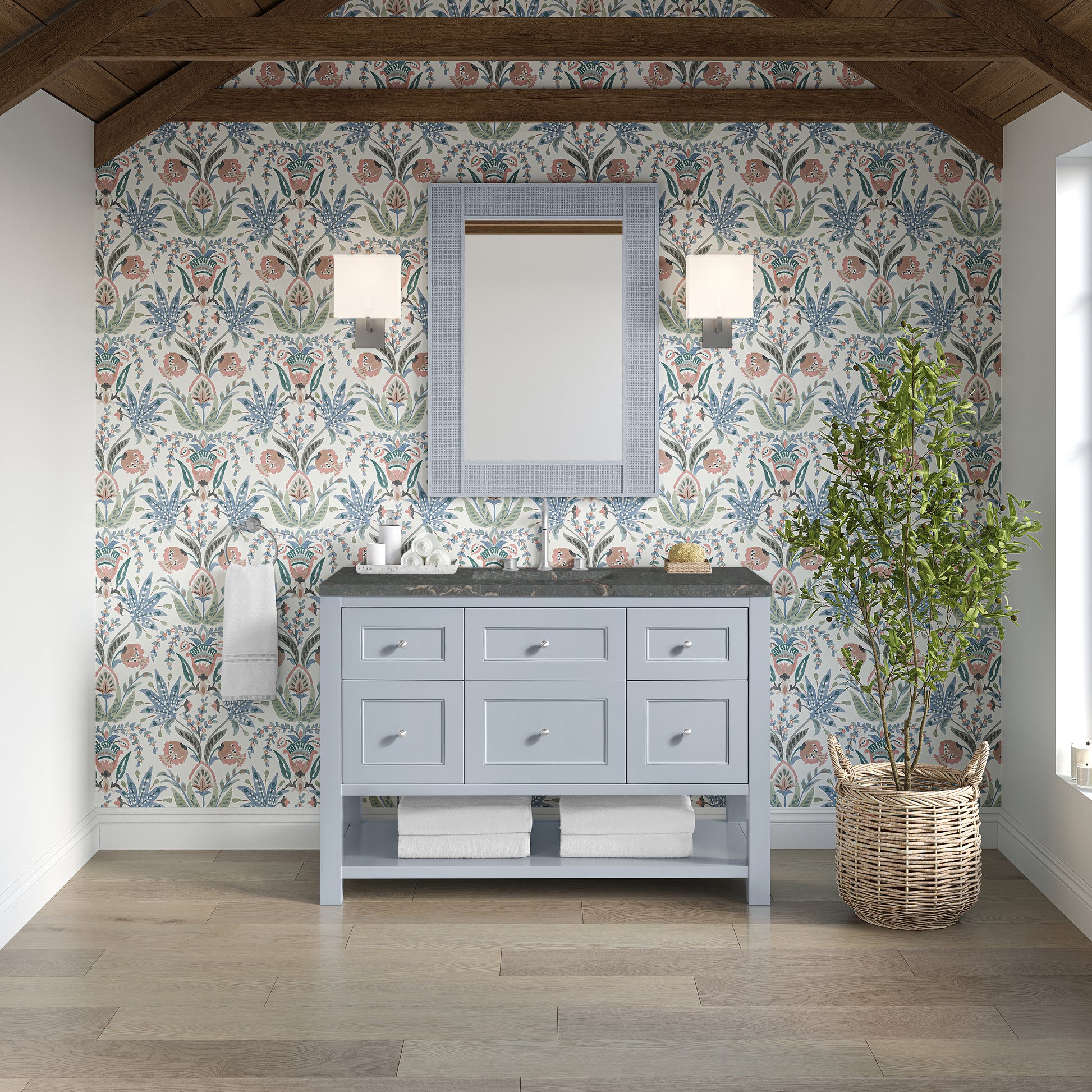 James Martin Vanities Breckenridge 48" Serenity Blue Single Vanity With 3 cm Parisien Bleu Quartz Top and FreePower Wireless Charger