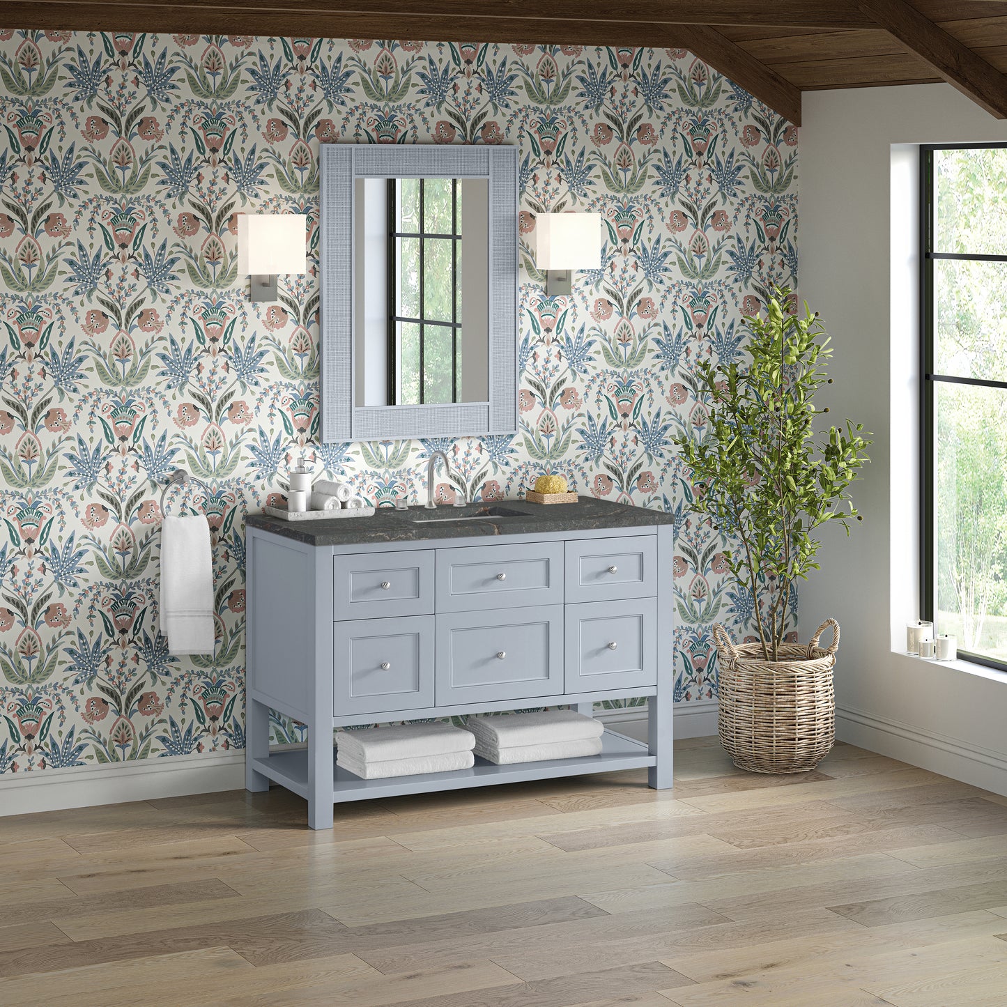 James Martin Vanities Breckenridge 48" Serenity Blue Single Vanity With 3 cm Parisien Bleu Quartz Top and FreePower Wireless Charger