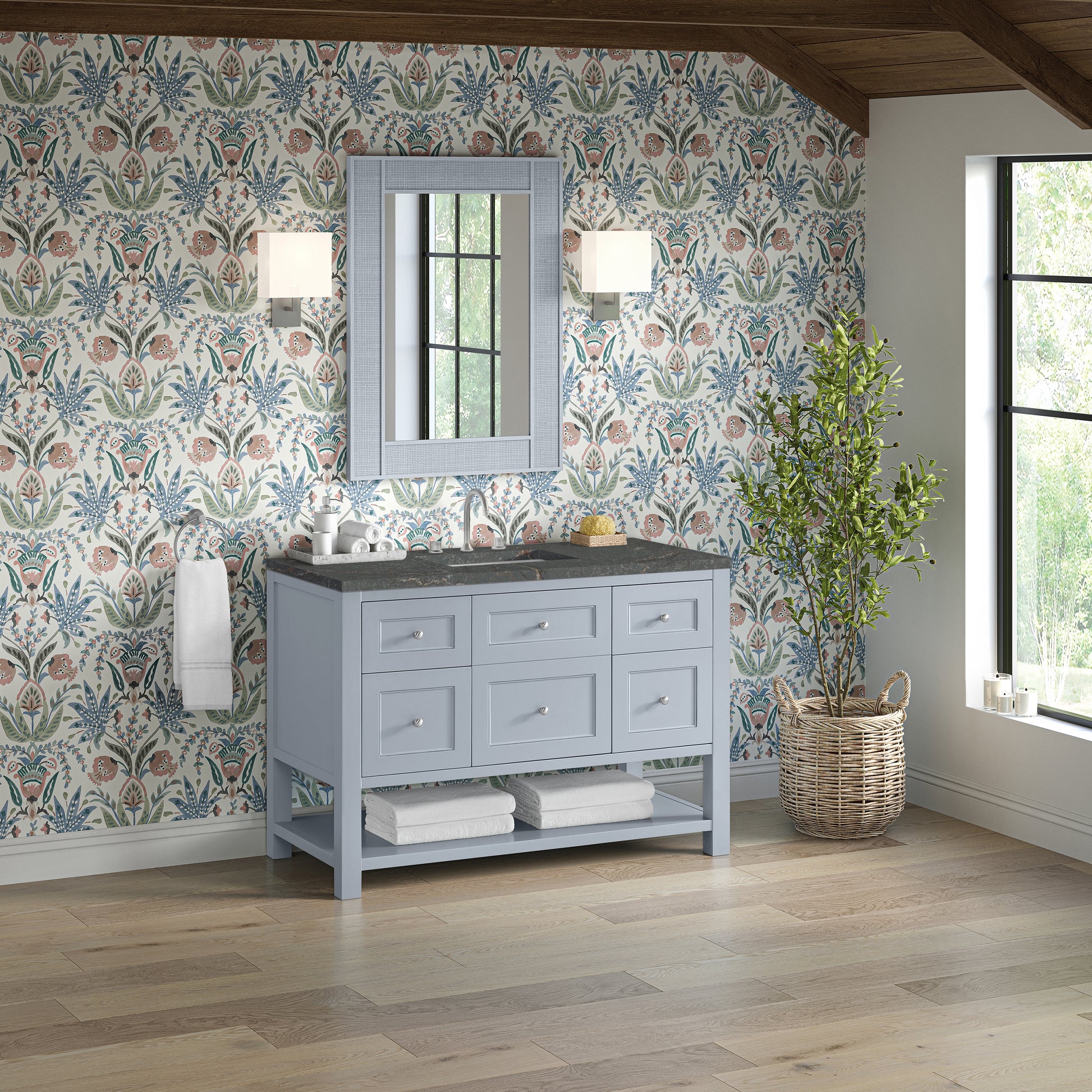 James Martin Vanities Breckenridge 48" Serenity Blue Single Vanity With 3 cm Parisien Bleu Quartz Top and FreePower Wireless Charger