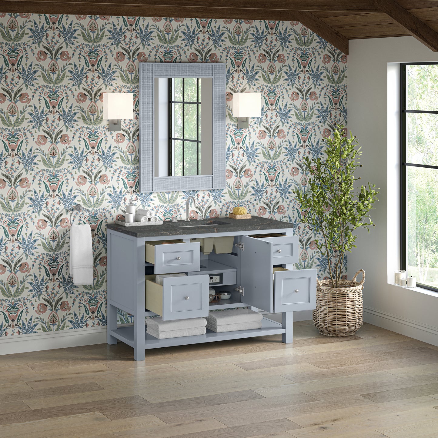 James Martin Vanities Breckenridge 48" Serenity Blue Single Vanity With 3 cm Parisien Bleu Quartz Top and FreePower Wireless Charger