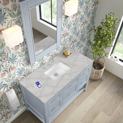 James Martin Vanities Breckenridge 48" Serenity Blue Single Vanity With 3 cm Victorian Silver Quartz Top and FreePower Wireless Charger