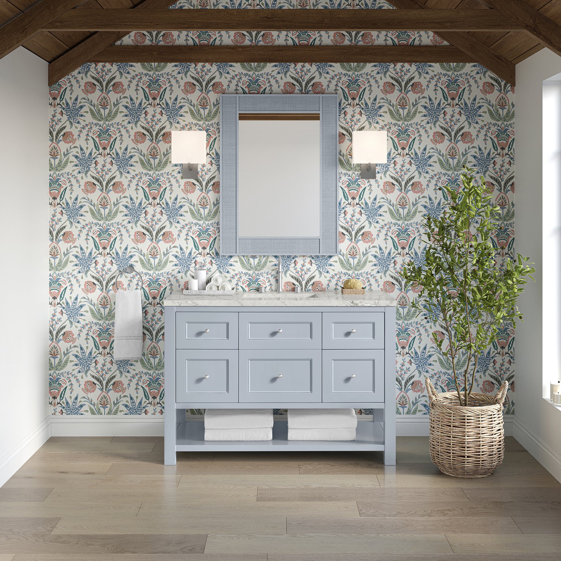 James Martin Vanities Breckenridge 48" Serenity Blue Single Vanity With 3 cm Victorian Silver Quartz Top and FreePower Wireless Charger