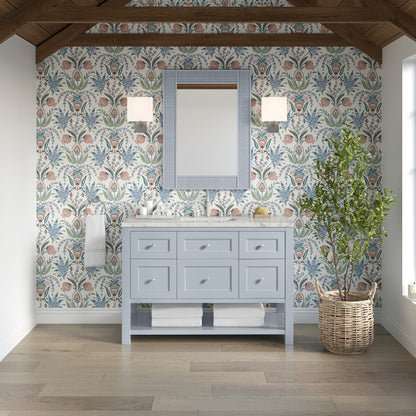 James Martin Vanities Breckenridge 48" Serenity Blue Single Vanity With 3 cm Victorian Silver Quartz Top and FreePower Wireless Charger