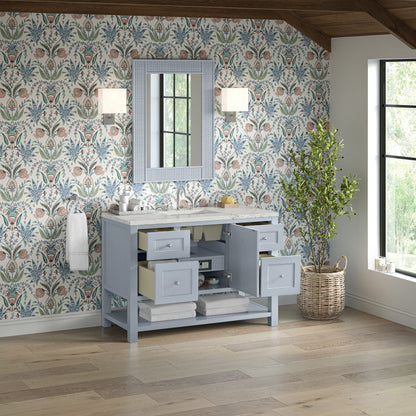 James Martin Vanities Breckenridge 48" Serenity Blue Single Vanity With 3 cm Victorian Silver Quartz Top and FreePower Wireless Charger