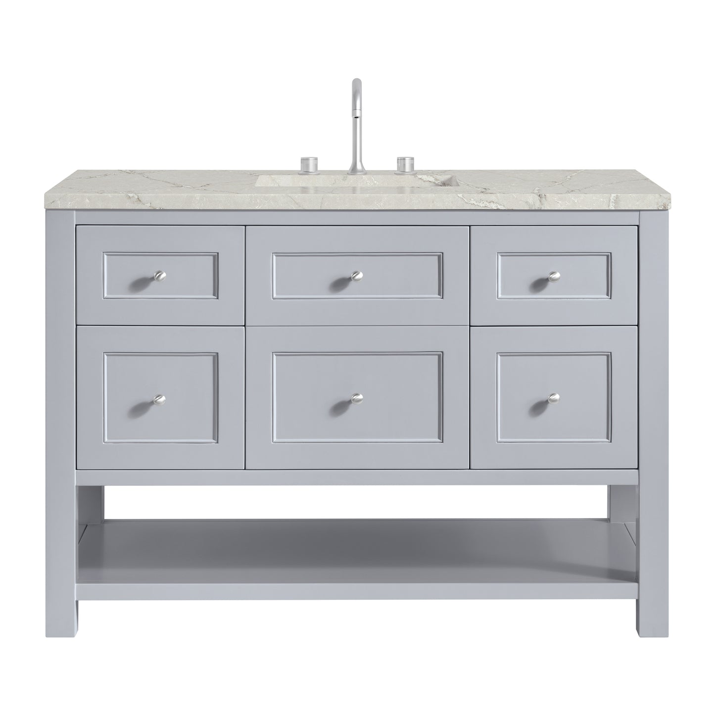 James Martin Vanities Breckenridge 48" Serenity Blue Single Vanity With 3 cm Victorian Silver Quartz Top and FreePower Wireless Charger
