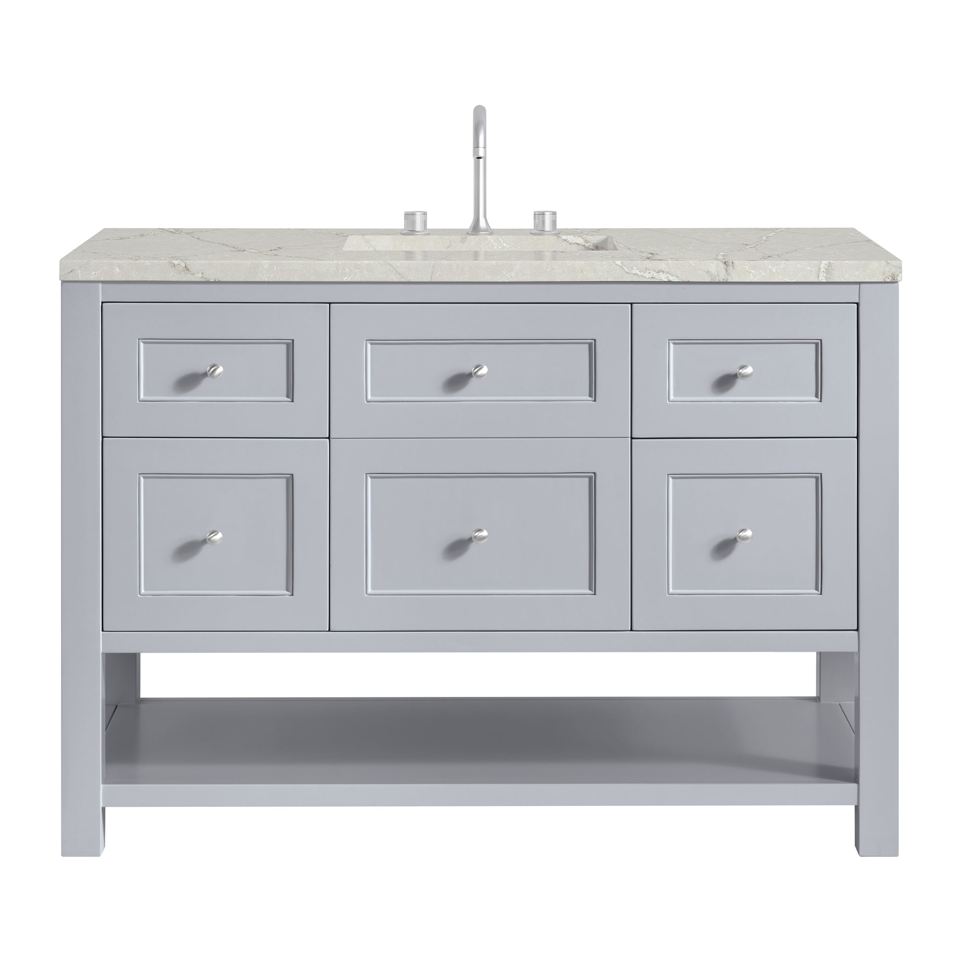 James Martin Vanities Breckenridge 48" Serenity Blue Single Vanity With 3 cm Victorian Silver Quartz Top and FreePower Wireless Charger