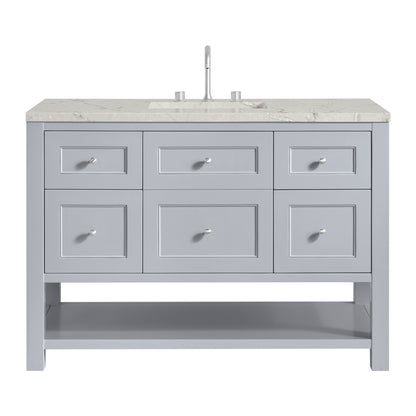 James Martin Vanities Breckenridge 48" Serenity Blue Single Vanity With 3 cm Victorian Silver Quartz Top and FreePower Wireless Charger