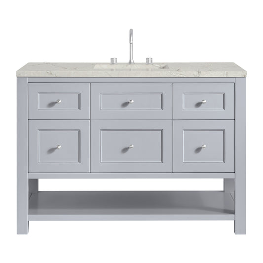 James Martin Vanities Breckenridge 48" Serenity Blue Single Vanity With 3 cm Victorian Silver Quartz Top and FreePower Wireless Charger