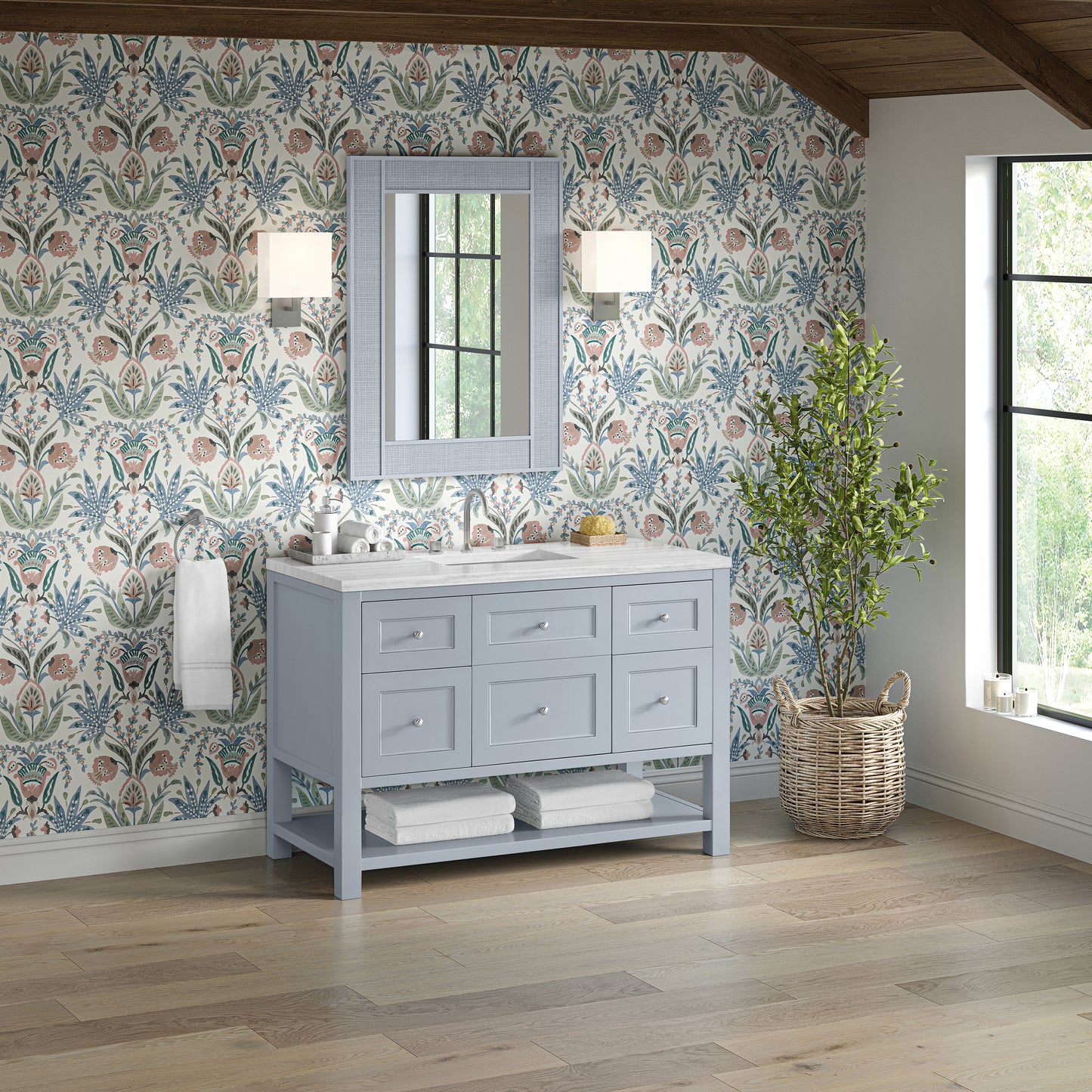 James Martin Vanities Breckenridge 48" Serenity Blue Single Vanity With 3cm Arctic Fall Solid Surface Top