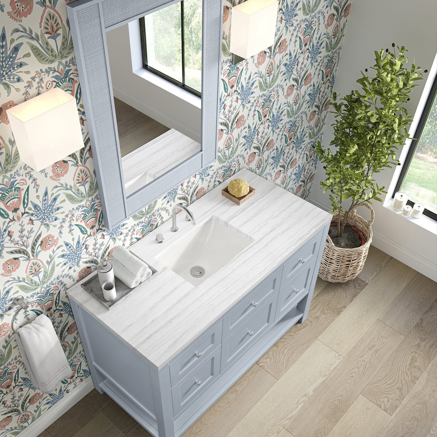 James Martin Vanities Breckenridge 48" Serenity Blue Single Vanity With 3cm Arctic Fall Solid Surface Top
