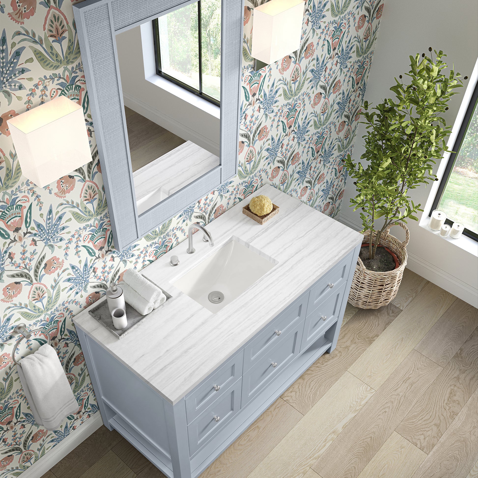 James Martin Vanities Breckenridge 48" Serenity Blue Single Vanity With 3cm Arctic Fall Solid Surface Top