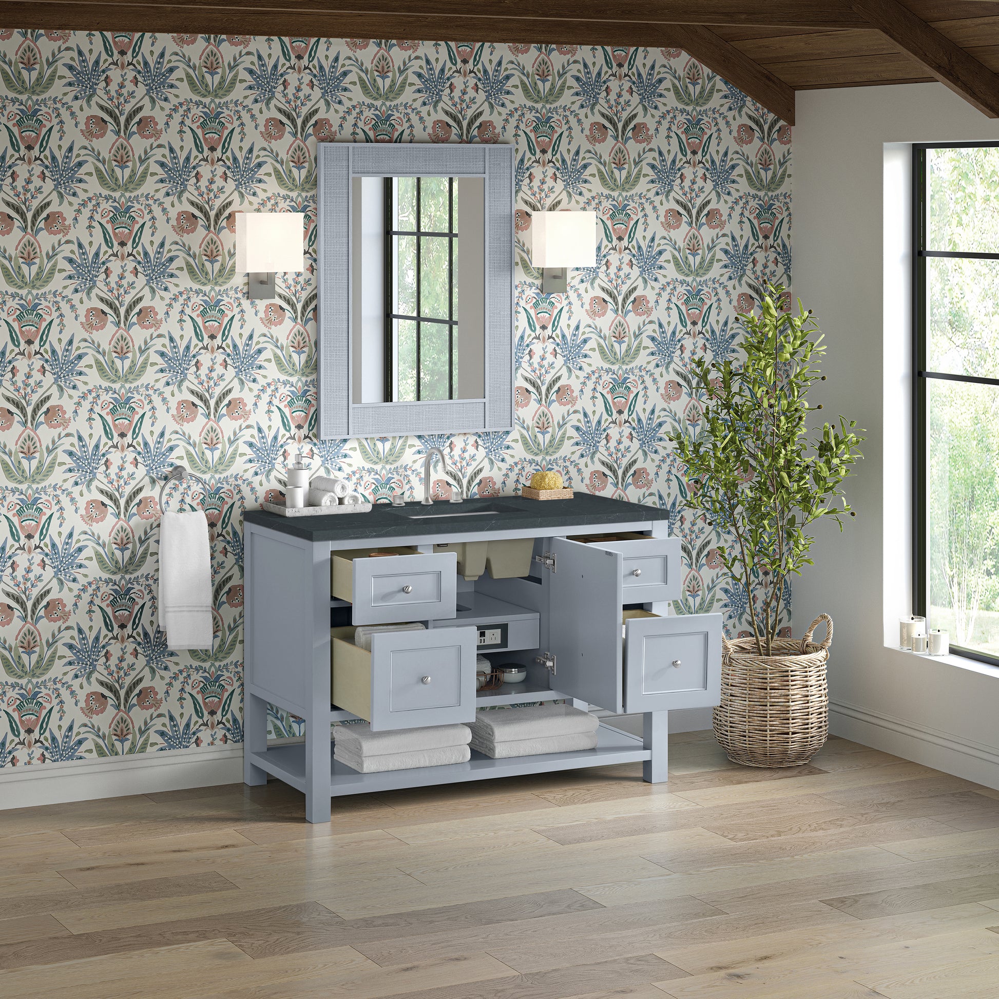 James Martin Vanities Breckenridge 48" Serenity Blue Single Vanity With 3cm Charcoal Soapstone Quartz Top