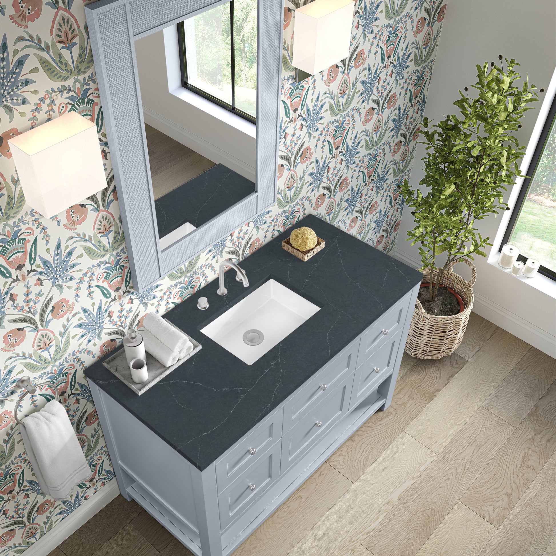 James Martin Vanities Breckenridge 48" Serenity Blue Single Vanity With 3cm Charcoal Soapstone Quartz Top