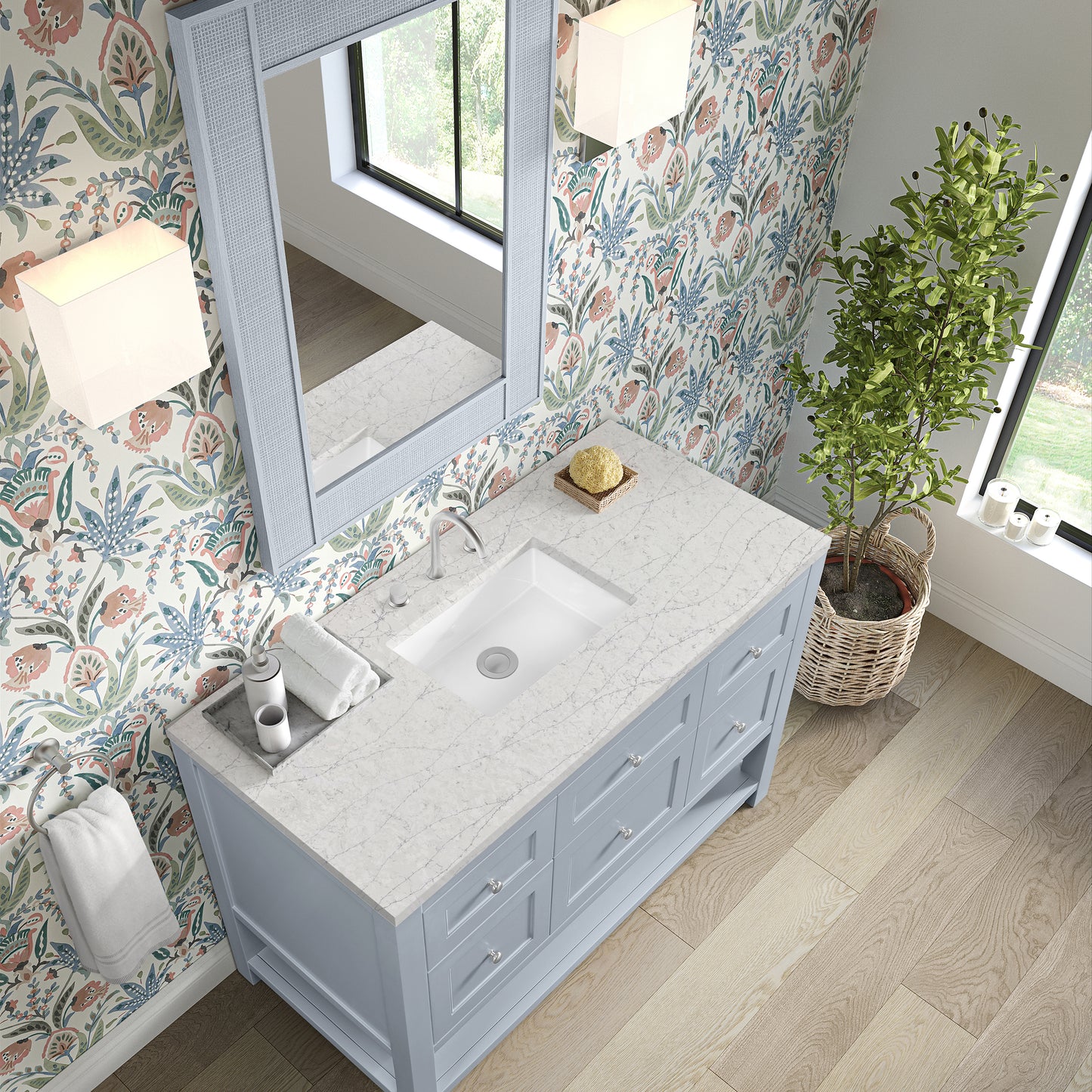 James Martin Vanities Breckenridge 48" Serenity Blue Single Vanity With 3cm Eternal Jasmine Pearl Quartz Top