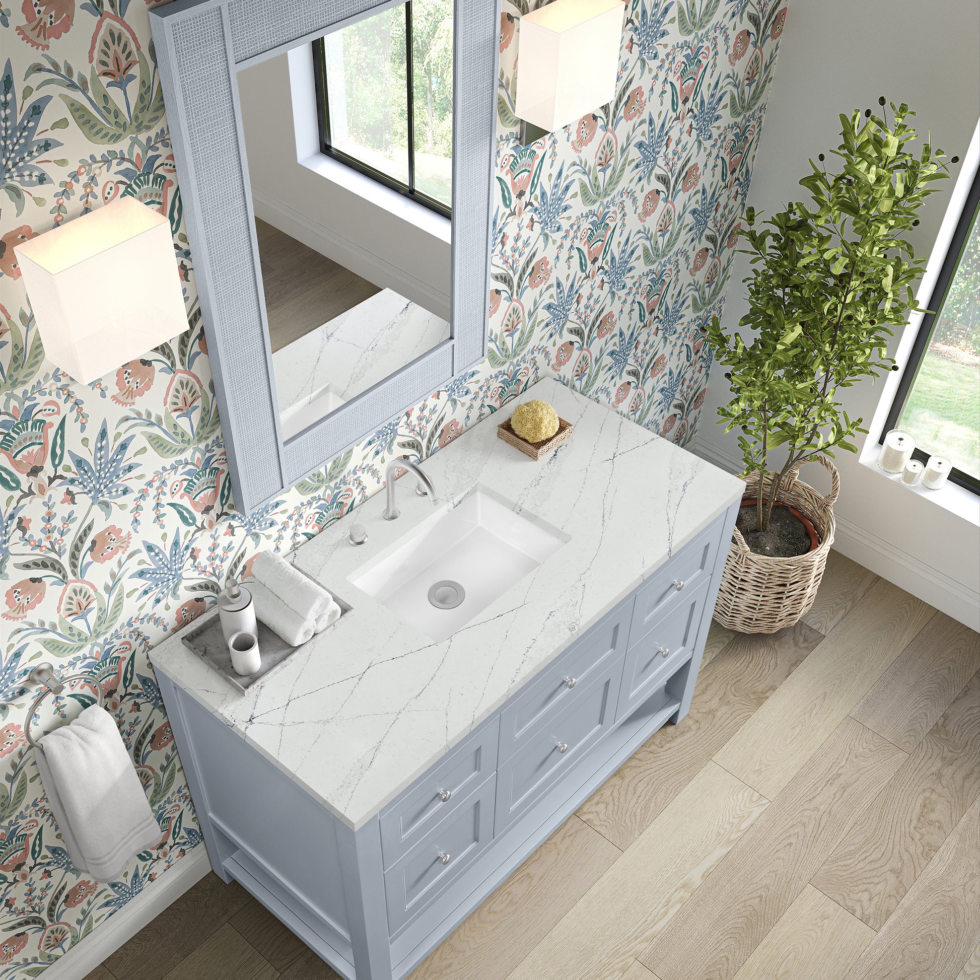 James Martin Vanities Breckenridge 48" Serenity Blue Single Vanity With 3cm Ethereal Noctis Quartz Top