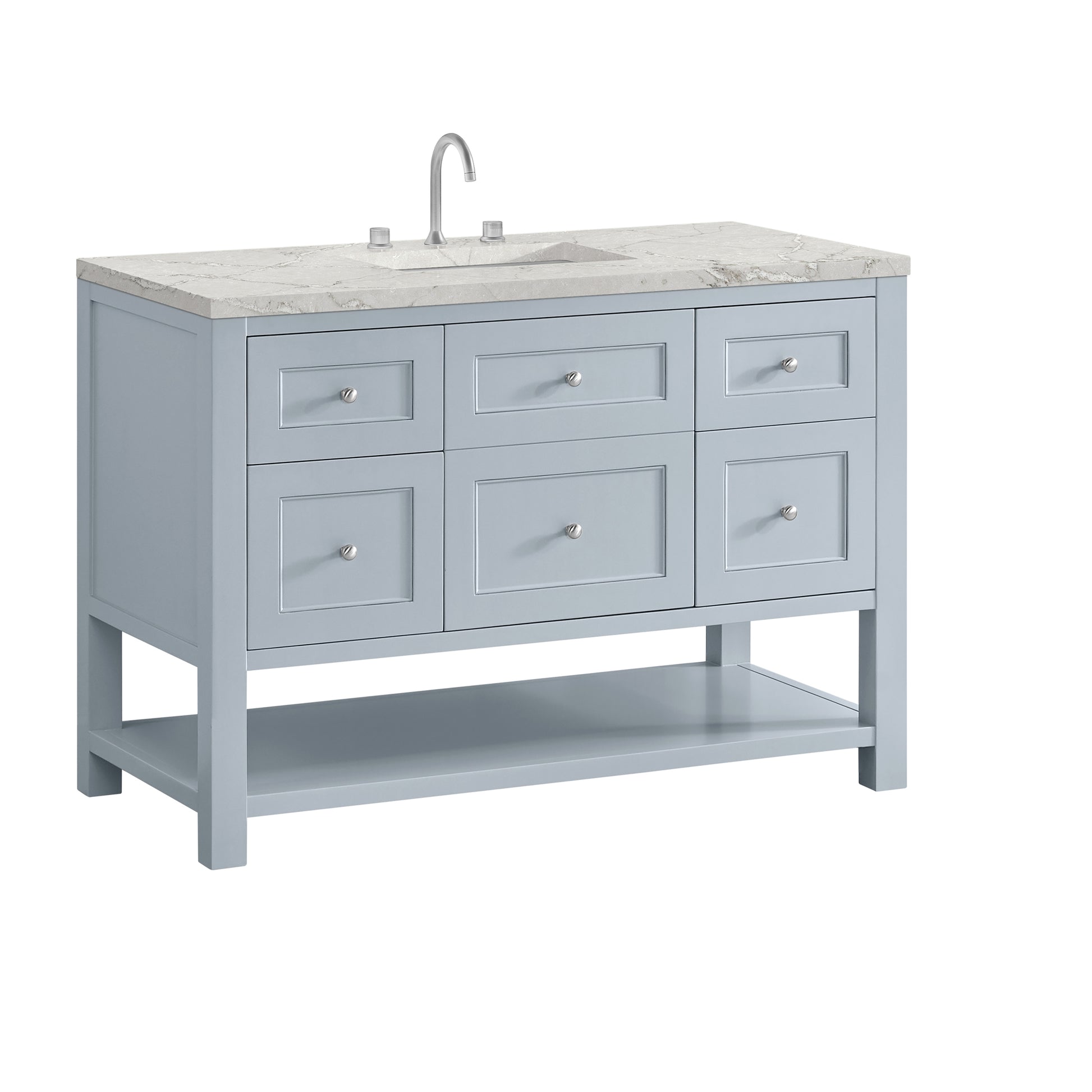 James Martin Vanities Breckenridge 48" Serenity Blue Single Vanity With 3cm Victorian Silver Quartz Top
