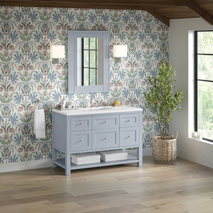 James Martin Vanities Breckenridge 48" Serenity Blue Single Vanity With 3cm White Zeus Quartz Top