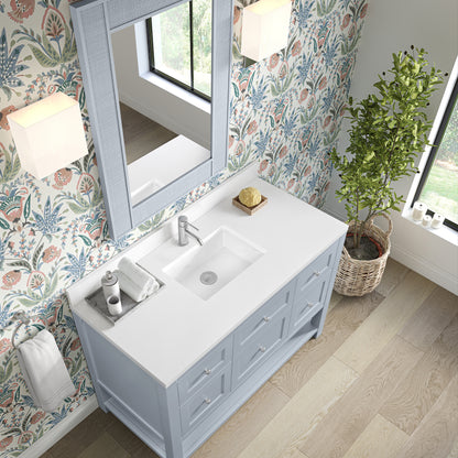 James Martin Vanities Breckenridge 48" Serenity Blue Single Vanity With Single Hole 3cm White Zeus Quartz Top and Backsplash