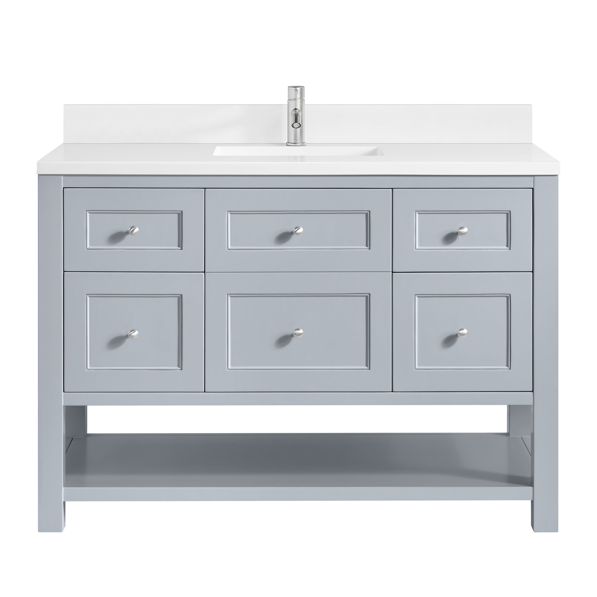 James Martin Vanities Breckenridge 48" Serenity Blue Single Vanity With Single Hole 3cm White Zeus Quartz Top and Backsplash