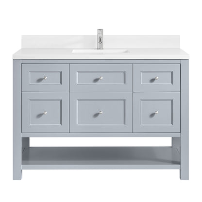 James Martin Vanities Breckenridge 48" Serenity Blue Single Vanity With Single Hole 3cm White Zeus Quartz Top and Backsplash