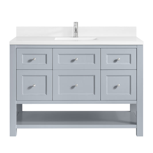 James Martin Vanities Breckenridge 48" Serenity Blue Single Vanity With Single Hole 3cm White Zeus Quartz Top and Backsplash