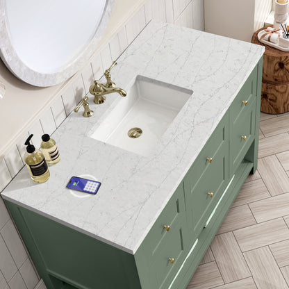 James Martin Vanities Breckenridge 48" Smokey Celadon Single Vanity With 3 cm Eternal Jasmine Pearl Top and FreePower Wireless Charger