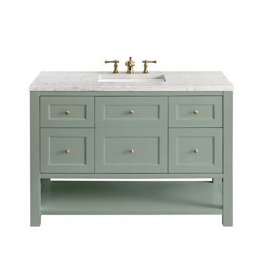 James Martin Vanities Breckenridge 48" Smokey Celadon Single Vanity With 3 cm Eternal Jasmine Pearl Top and FreePower Wireless Charger