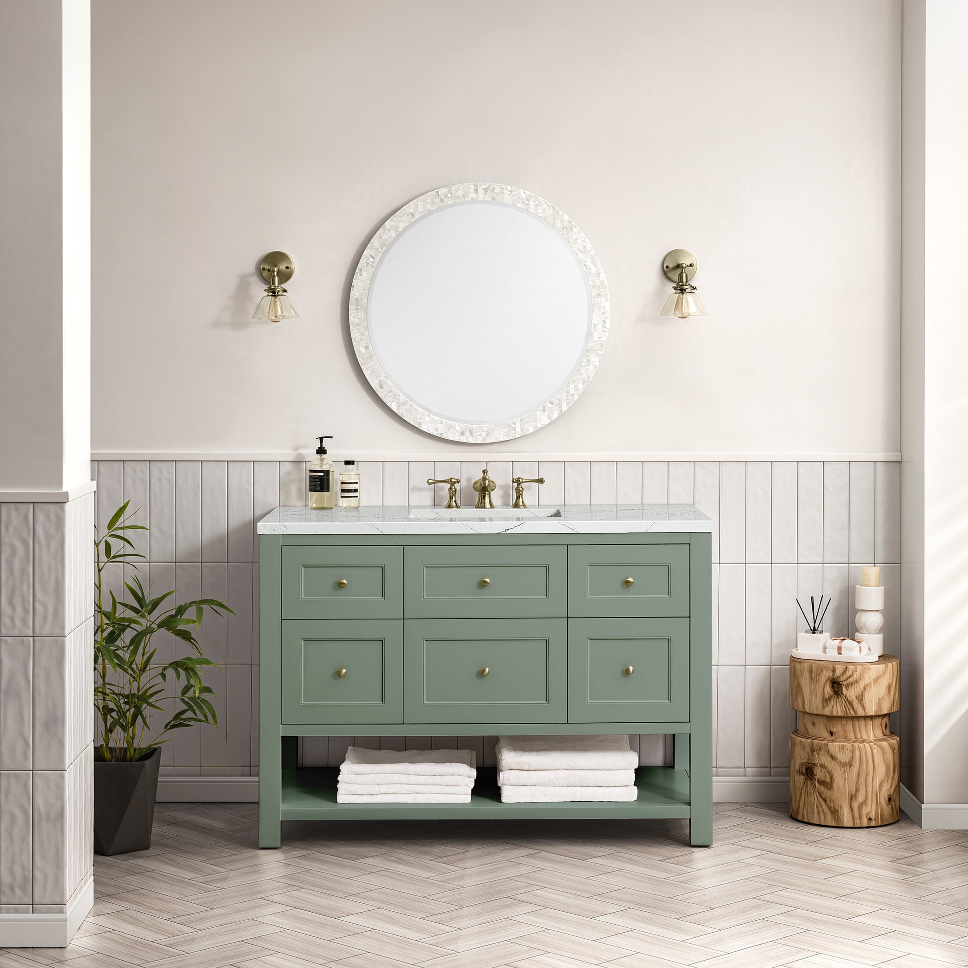 James Martin Vanities Breckenridge 48" Smokey Celadon Single Vanity With 3 cm Ethereal Noctis Top and FreePower Wireless Charger
