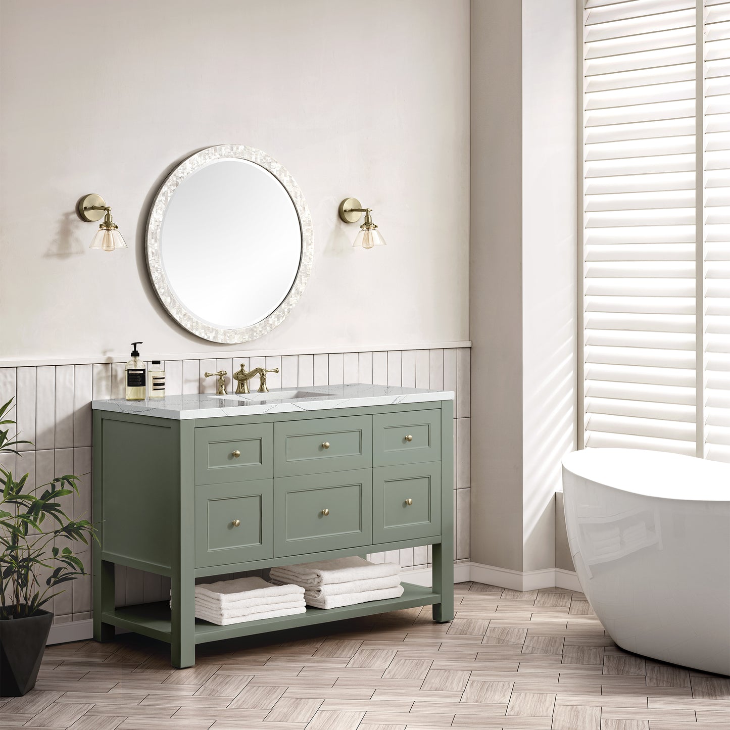 James Martin Vanities Breckenridge 48" Smokey Celadon Single Vanity With 3 cm Ethereal Noctis Top and FreePower Wireless Charger