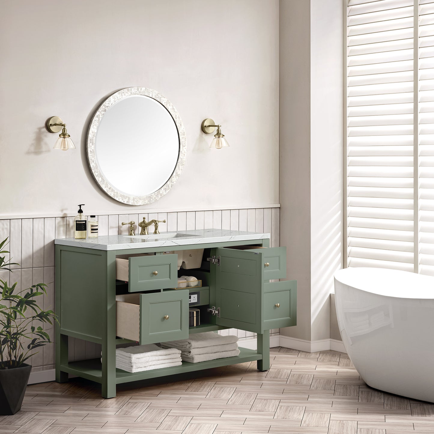 James Martin Vanities Breckenridge 48" Smokey Celadon Single Vanity With 3 cm Ethereal Noctis Top and FreePower Wireless Charger