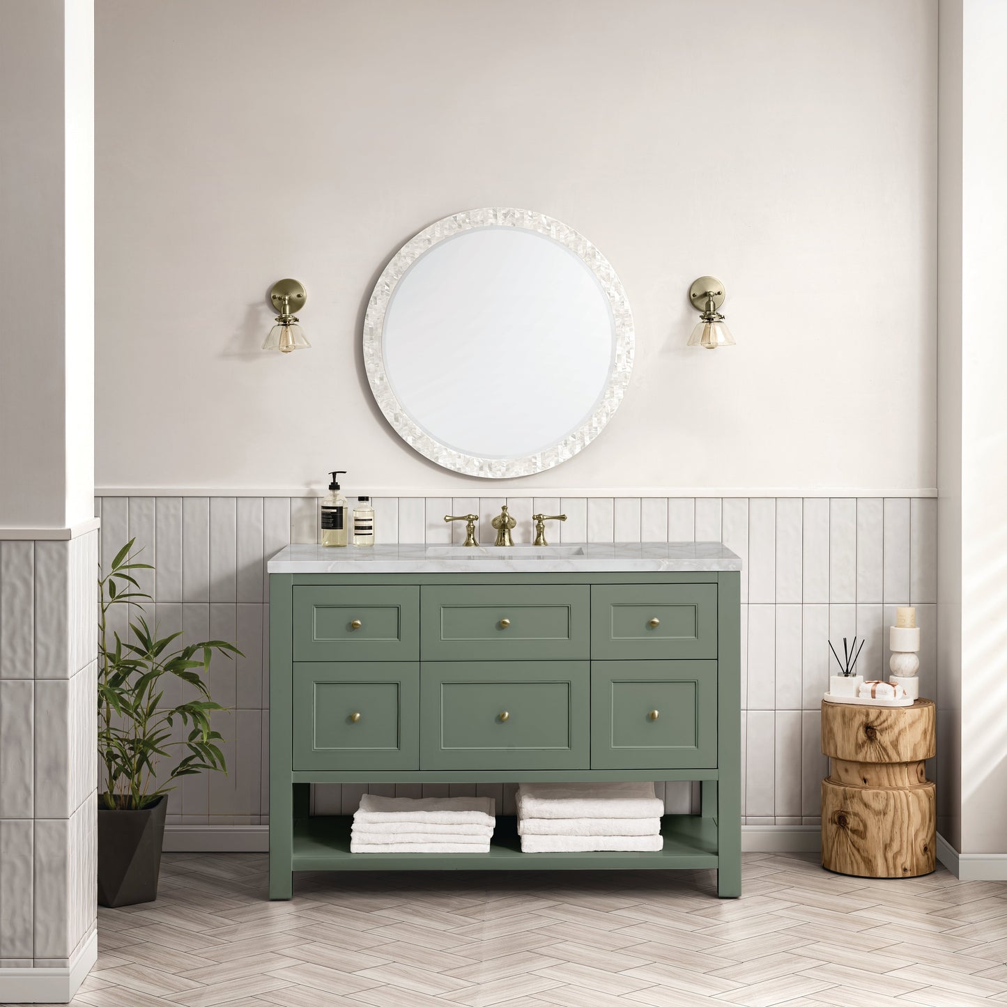 James Martin Vanities Breckenridge 48" Smokey Celadon Single Vanity With 3 cm Victorian Silver Top