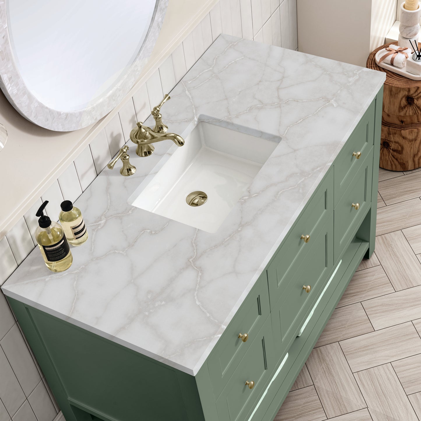 James Martin Vanities Breckenridge 48" Smokey Celadon Single Vanity With 3 cm Victorian Silver Top