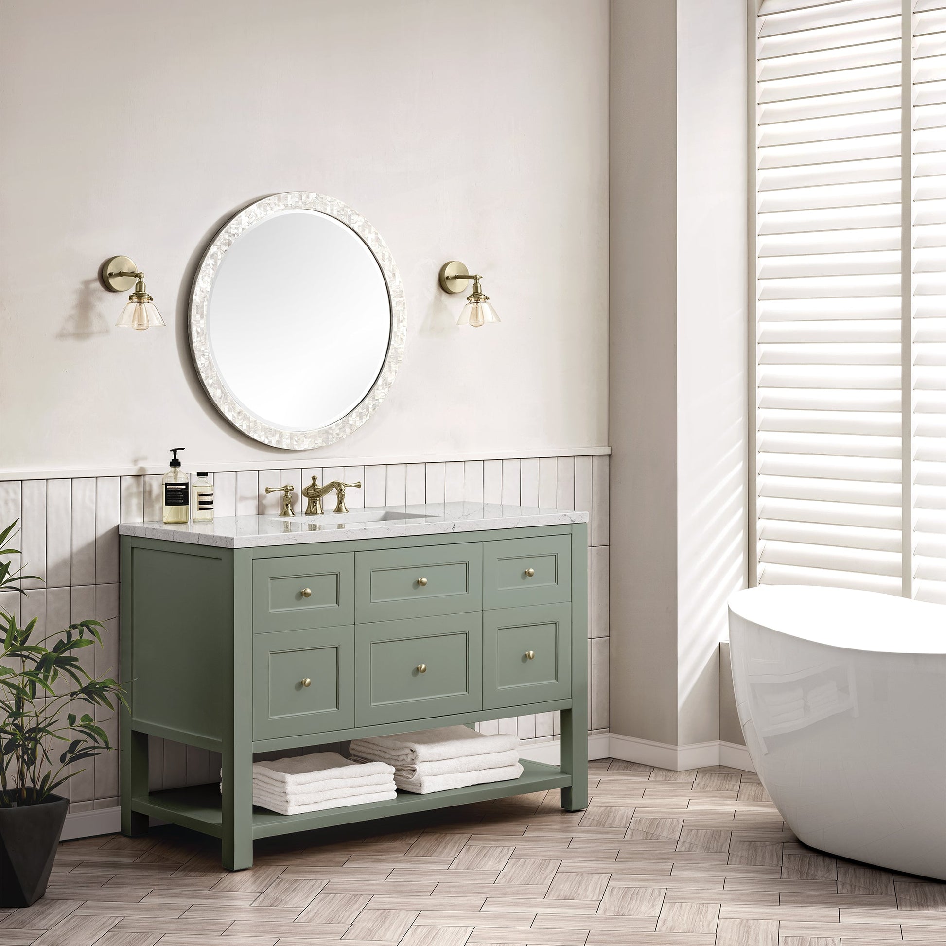 James Martin Vanities Breckenridge 48" Smokey Celadon Single Vanity With 3 cm White Zeus Top