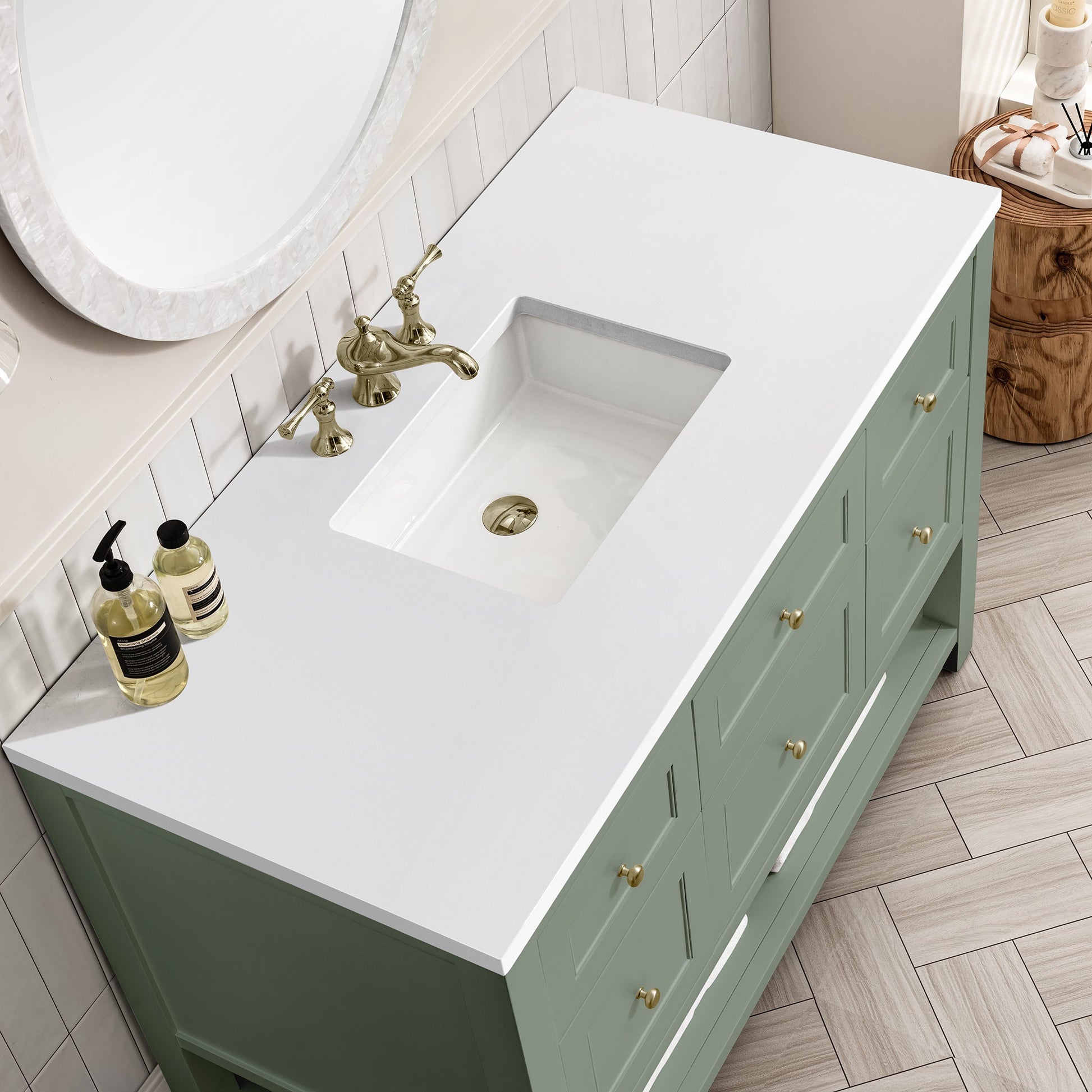 James Martin Vanities Breckenridge 48" Smokey Celadon Single Vanity With 3 cm White Zeus Top