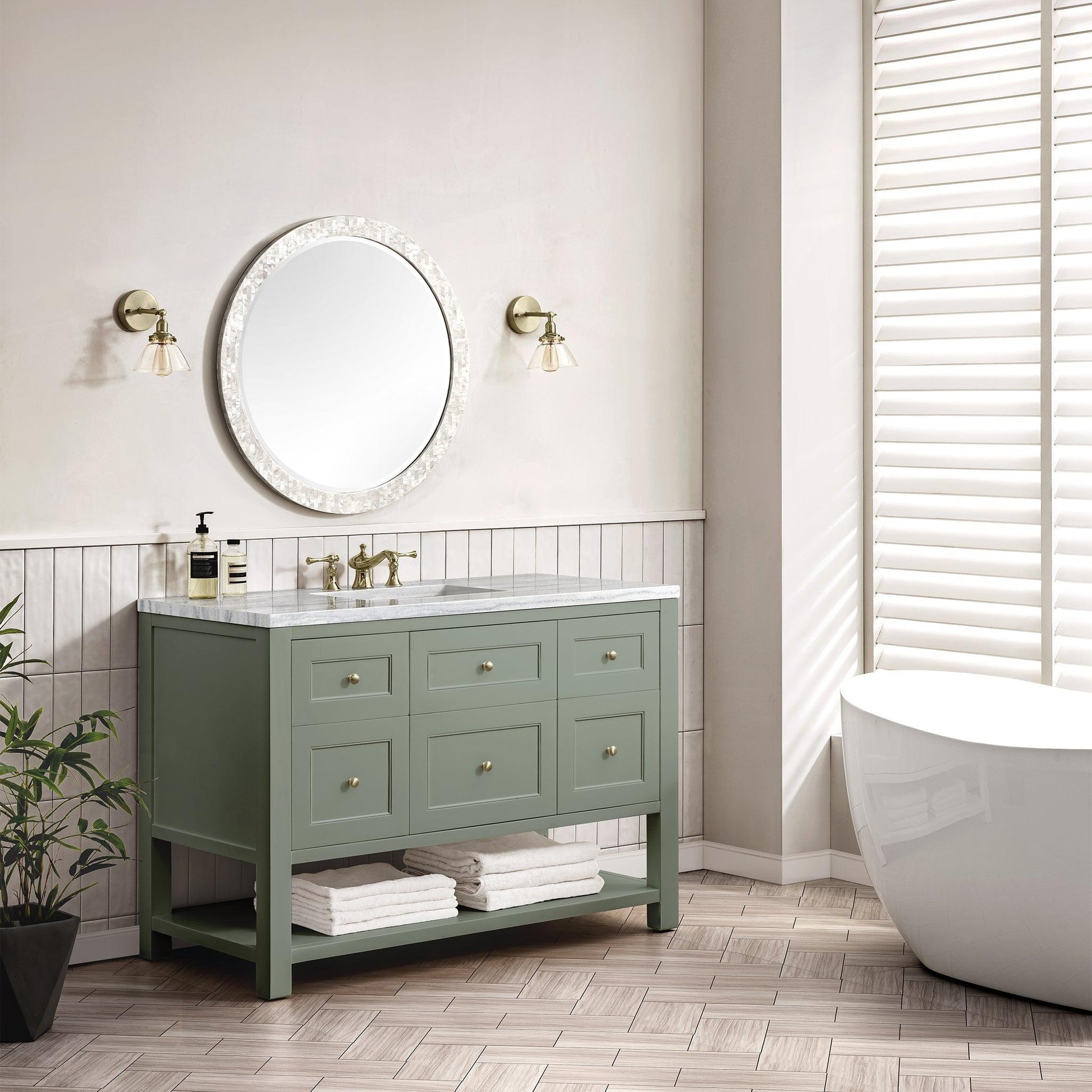 James Martin Vanities Breckenridge 48" Smokey Celadon Single Vanity With 3cm Arctic Fall Top