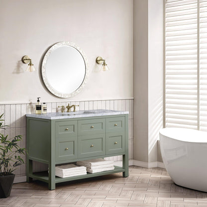 James Martin Vanities Breckenridge 48" Smokey Celadon Single Vanity With 3cm Carrara Marble Top