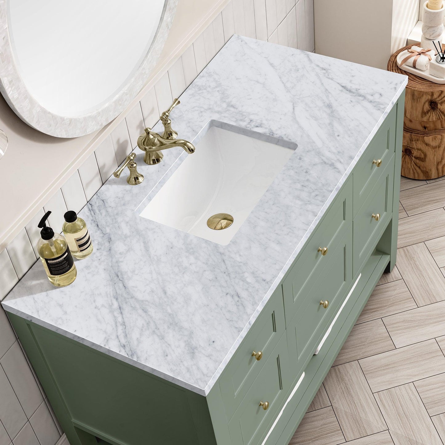 James Martin Vanities Breckenridge 48" Smokey Celadon Single Vanity With 3cm Carrara Marble Top