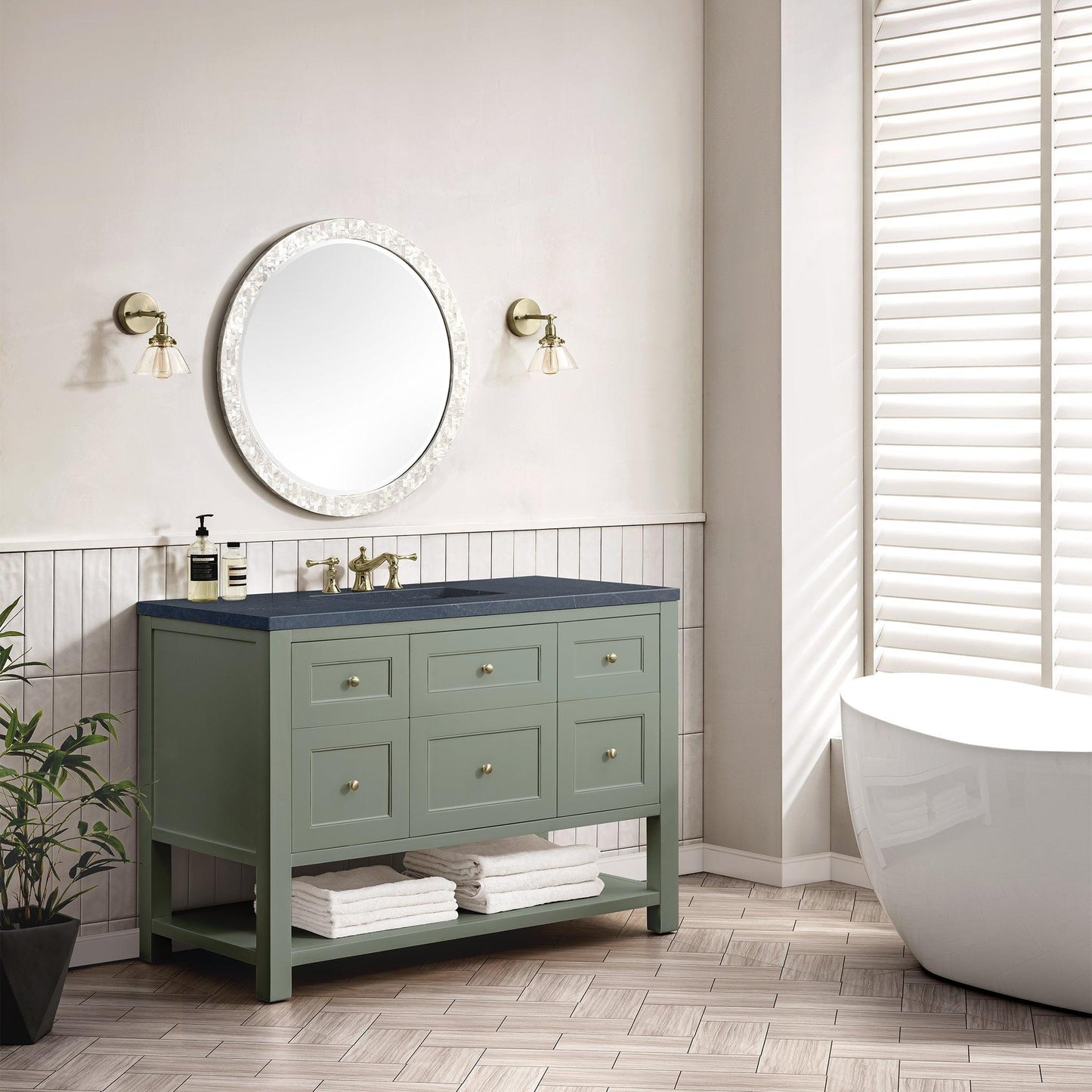 James Martin Vanities Breckenridge 48" Smokey Celadon Single Vanity With 3cm Charcoal Soapstone Top