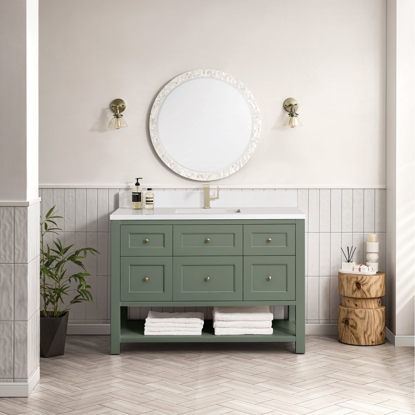 James Martin Vanities Breckenridge 48" Smokey Celadon Single Vanity With Single Hole 3 cm White Zeus Top & Backsplash