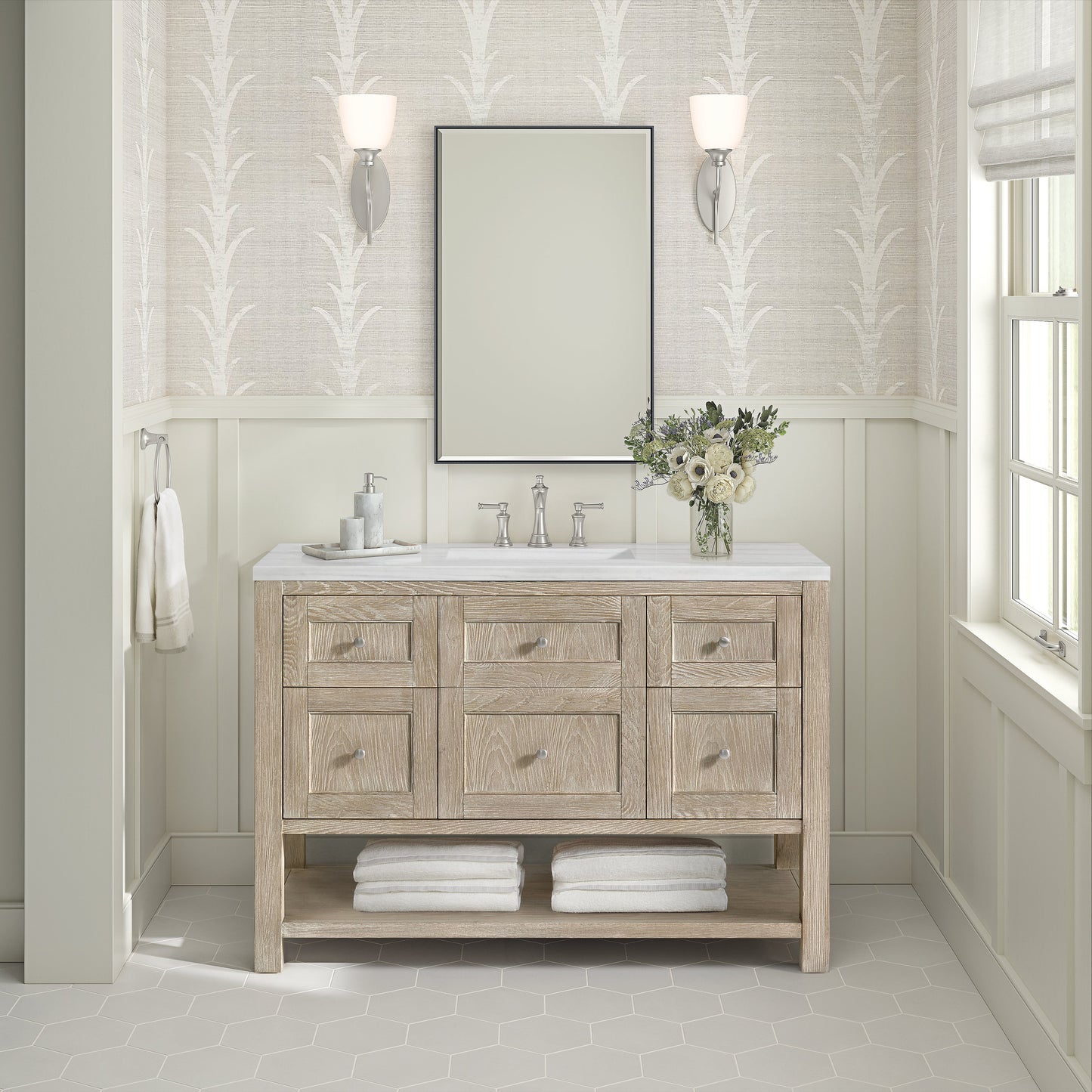 James Martin Vanities Breckenridge 48" Whitewashed Oak Single Vanity With 3 cm Arctic Fall Solid Surface Top