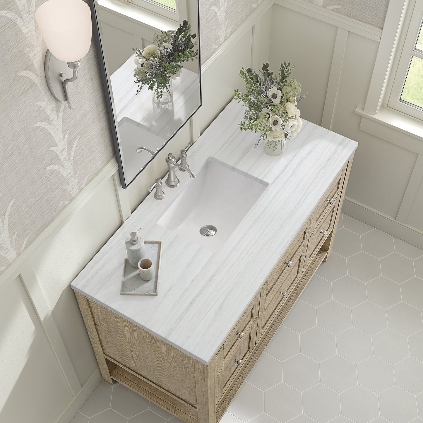 James Martin Vanities Breckenridge 48" Whitewashed Oak Single Vanity With 3 cm Arctic Fall Solid Surface Top