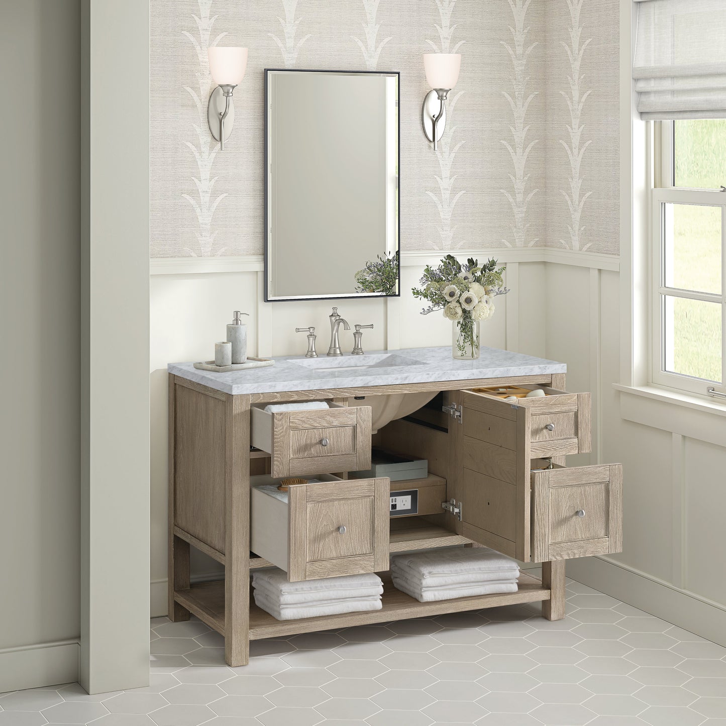 James Martin Vanities Breckenridge 48" Whitewashed Oak Single Vanity With 3 cm Carrara White Marble Top