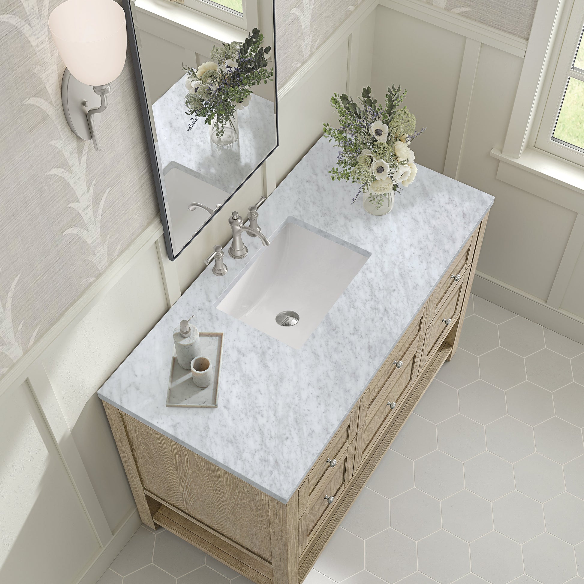 James Martin Vanities Breckenridge 48" Whitewashed Oak Single Vanity With 3 cm Carrara White Marble Top