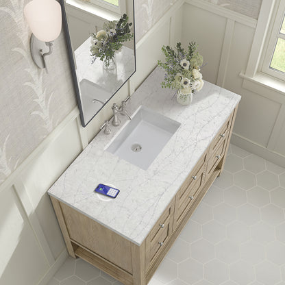 James Martin Vanities Breckenridge 48" Whitewashed Oak Single Vanity With 3 cm Eternal Jasmine Pearl Silestone Top and FreePower Wireless Charger