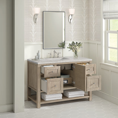James Martin Vanities Breckenridge 48" Whitewashed Oak Single Vanity With 3 cm Eternal Jasmine Pearl Silestone Top and FreePower Wireless Charger