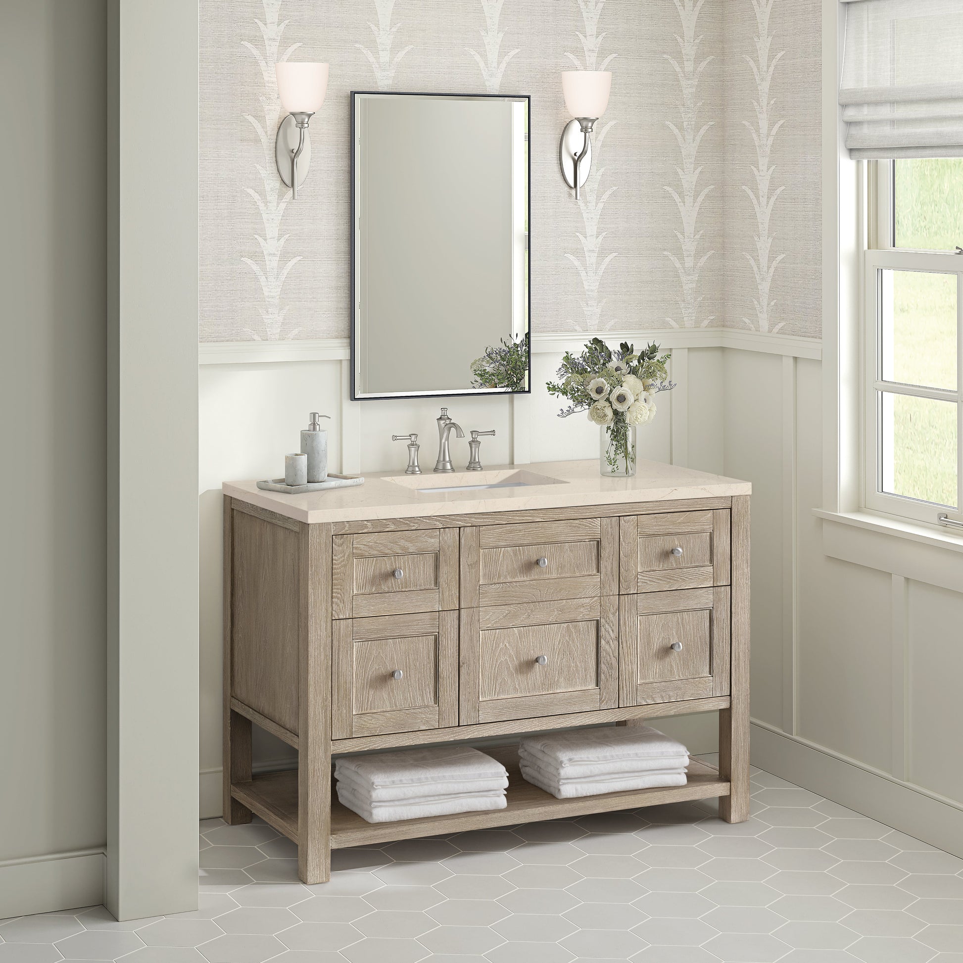 James Martin Vanities Breckenridge 48" Whitewashed Oak Single Vanity With 3 cm Eternal Marfil Quartz Top